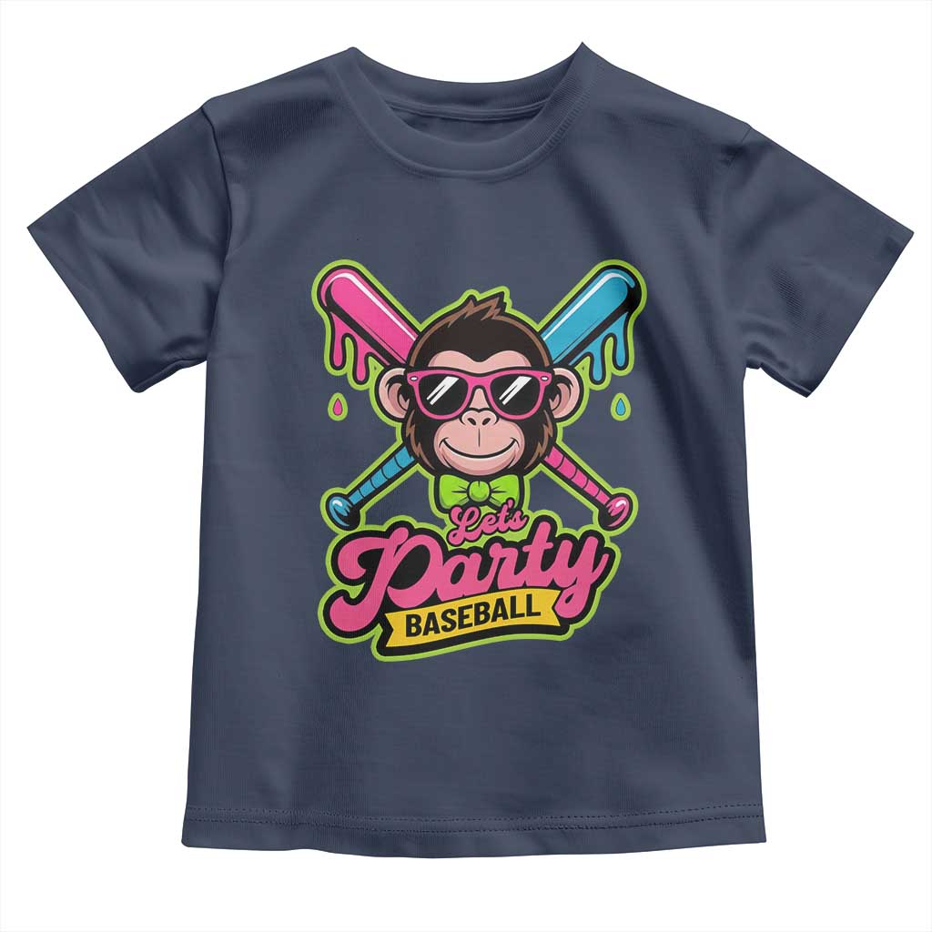 Lets Party Baseball Monkey Game Day Toddler T Shirt Neon Dripping Bats Funny Baseball Fan Party Ball