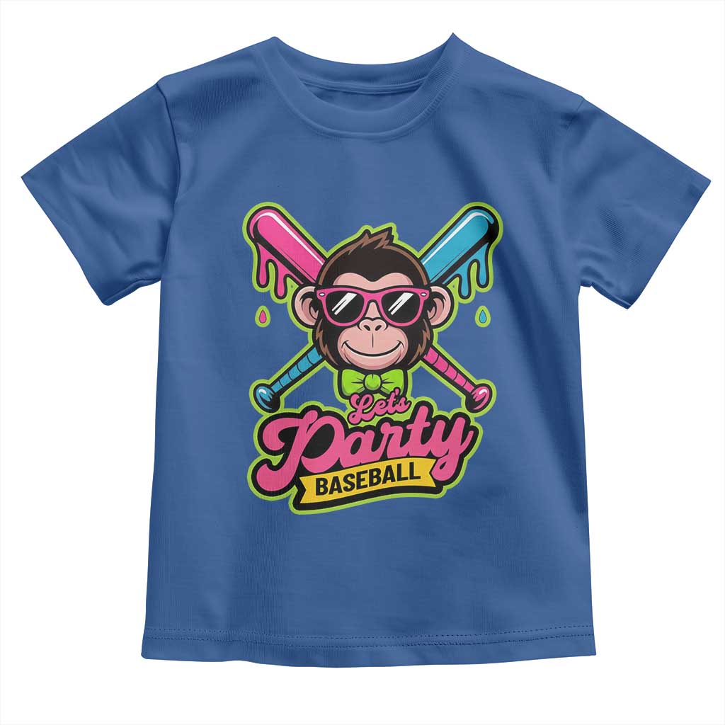Lets Party Baseball Monkey Game Day Toddler T Shirt Neon Dripping Bats Funny Baseball Fan Party Ball