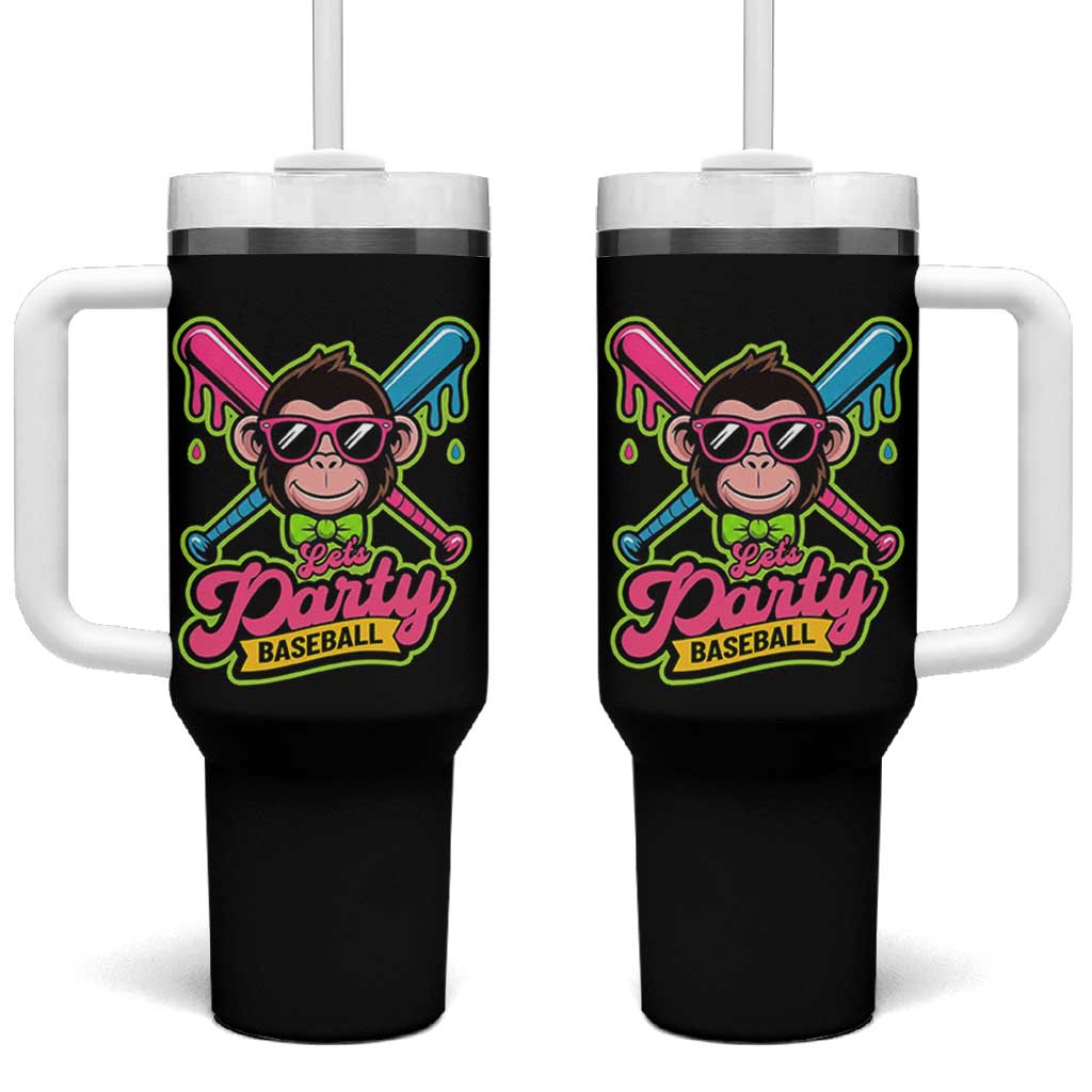 Lets Party Baseball Monkey Game Day Tumbler With Handle Neon Dripping Bats Funny Baseball Fan Party Ball