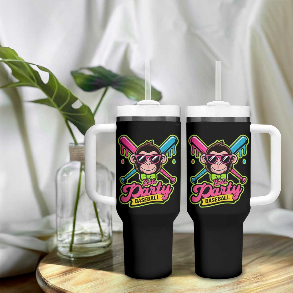 Lets Party Baseball Monkey Game Day Tumbler With Handle Neon Dripping Bats Funny Baseball Fan Party Ball