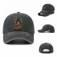 Lets Party Baseball Monkey Game Day Washed Cotton Baseball Cap Neon Dripping Bats Funny Baseball Fan Party Ball
