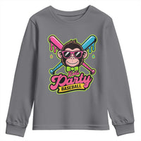 Lets Party Baseball Monkey Game Day Youth Sweatshirt Neon Dripping Bats Funny Baseball Fan Party Ball