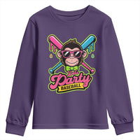 Lets Party Baseball Monkey Game Day Youth Sweatshirt Neon Dripping Bats Funny Baseball Fan Party Ball