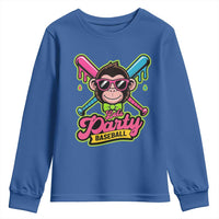 Lets Party Baseball Monkey Game Day Youth Sweatshirt Neon Dripping Bats Funny Baseball Fan Party Ball