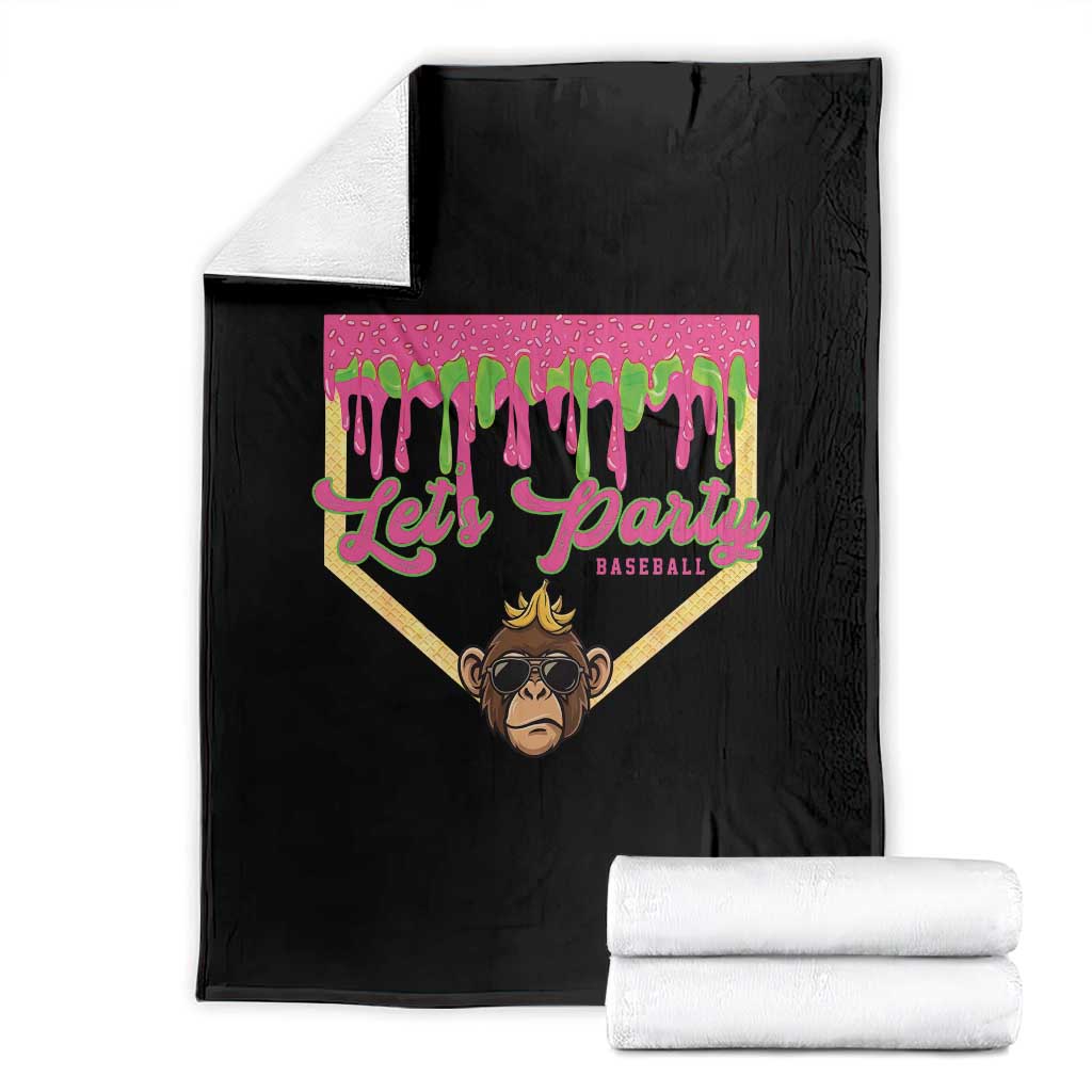 Lets Party Monkey Baseball Game Day Throw Blanket Neon Dripping Homeplate Funny Ball Party Fans