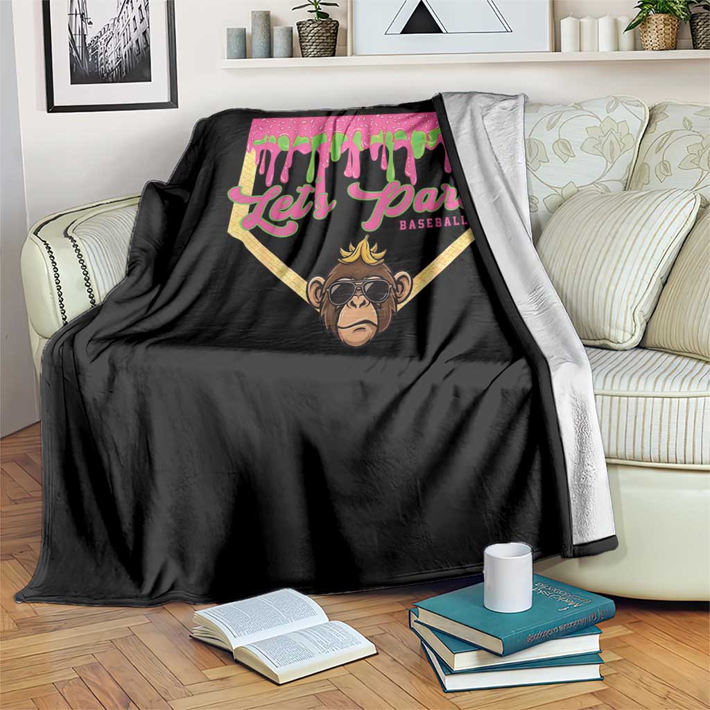 Lets Party Monkey Baseball Game Day Throw Blanket Neon Dripping Homeplate Funny Ball Party Fans