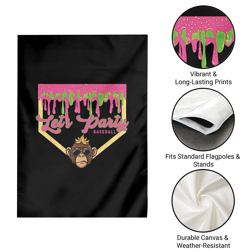 Lets Party Monkey Baseball Game Day Garden Flag Neon Dripping Homeplate Funny Ball Party Fans