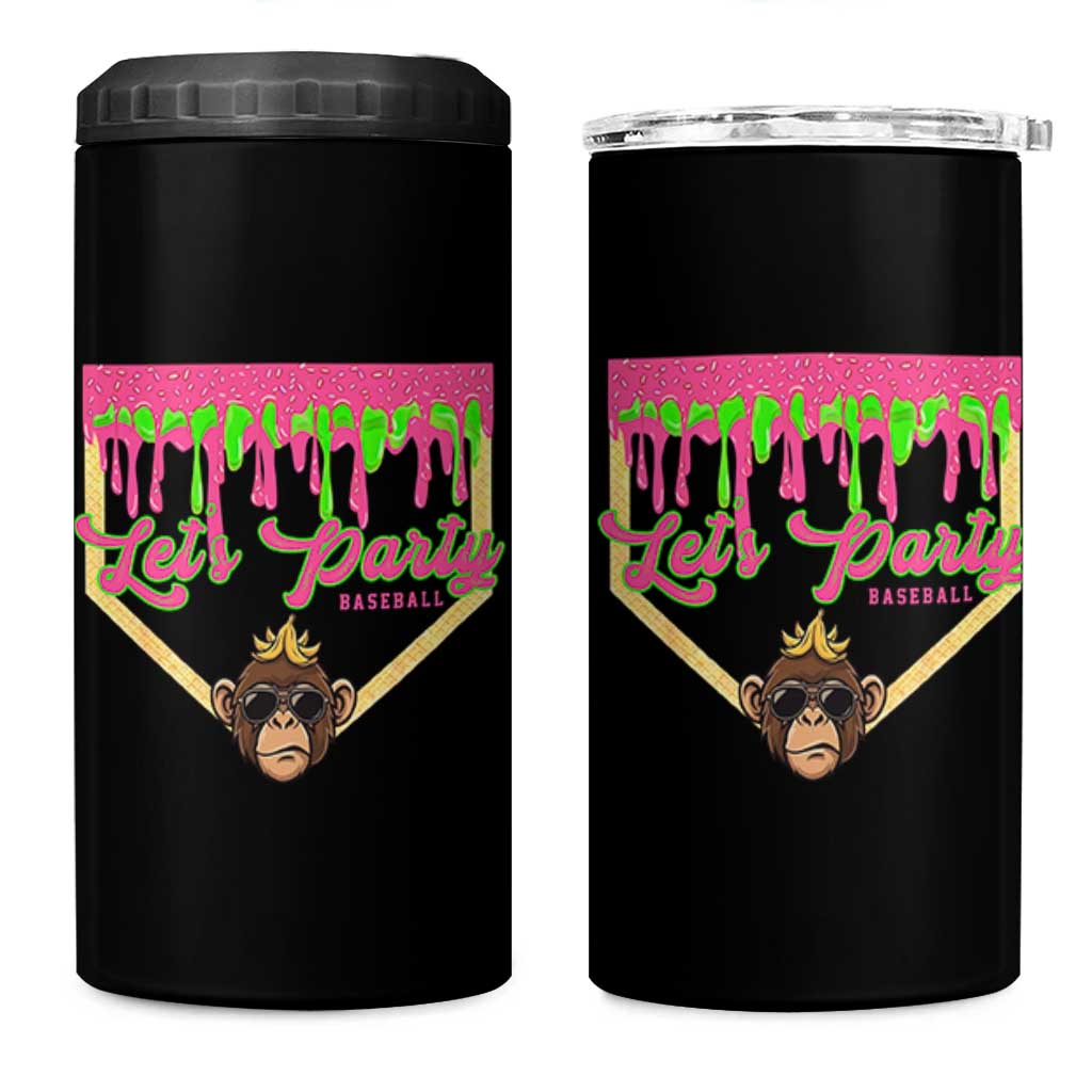 Lets Party Monkey Baseball Game Day 4 in 1 Can Cooler Tumbler Neon Dripping Homeplate Funny Ball Party Fans