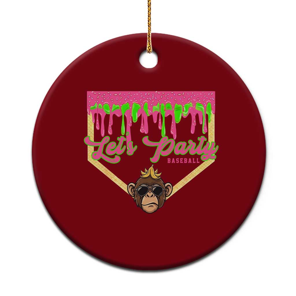 Lets Party Monkey Baseball Game Day Ceramic Ornament Neon Dripping Homeplate Funny Ball Party Fans