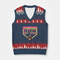 Lets Party Monkey Baseball Game Day V-Neck Knit Sweater Vest Neon Dripping Homeplate Funny Ball Party Fans