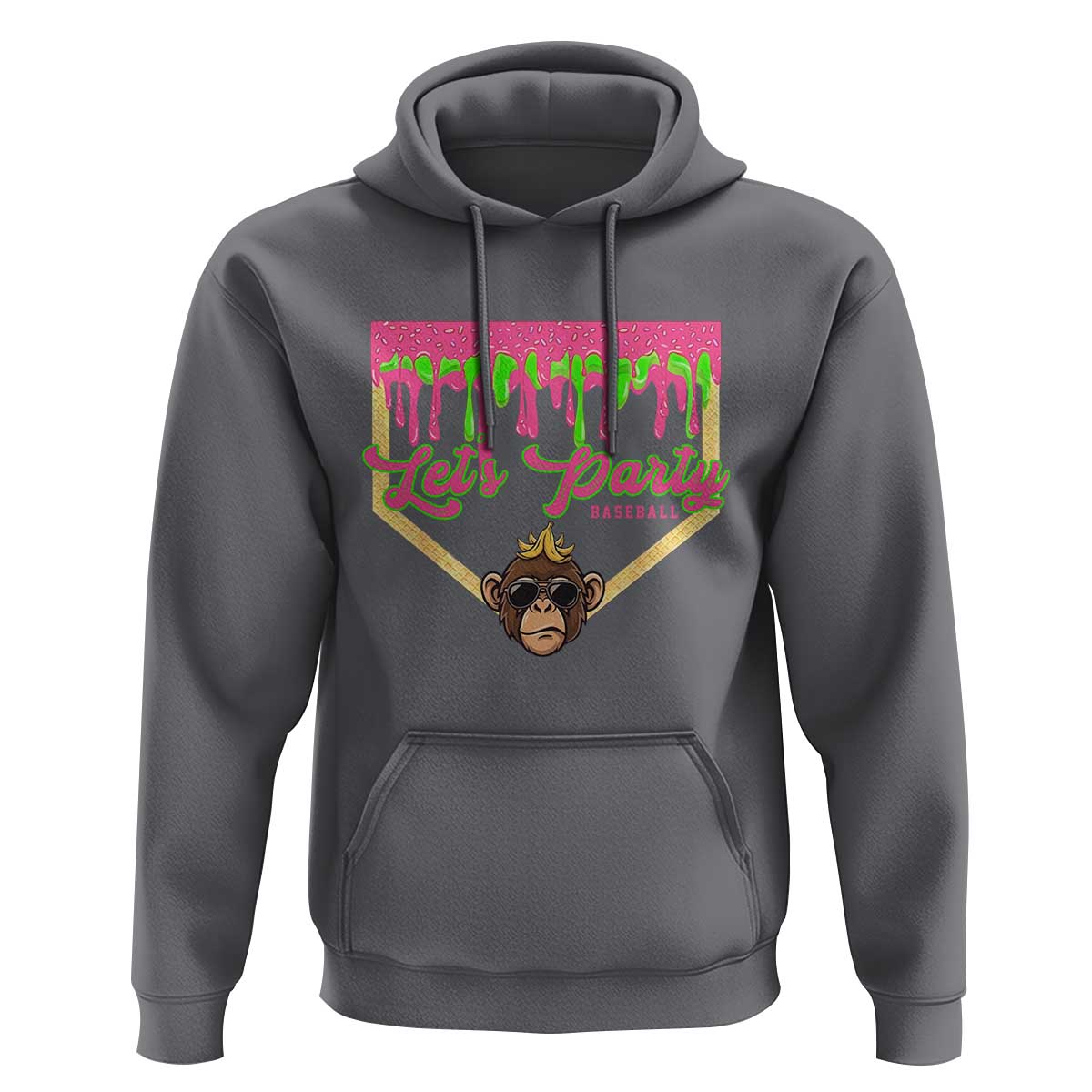 Lets Party Monkey Baseball Game Day Hoodie Neon Dripping Homeplate Funny Ball Party Fans