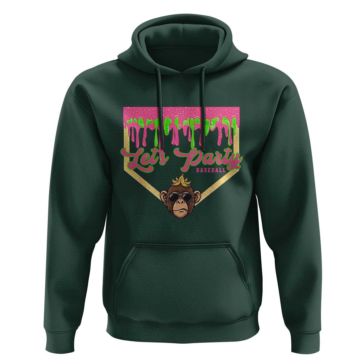 Lets Party Monkey Baseball Game Day Hoodie Neon Dripping Homeplate Funny Ball Party Fans