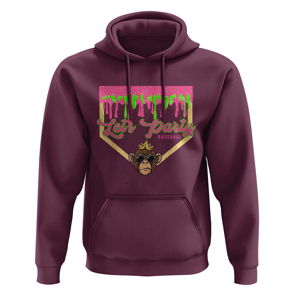 Lets Party Monkey Baseball Game Day Hoodie Neon Dripping Homeplate Funny Ball Party Fans