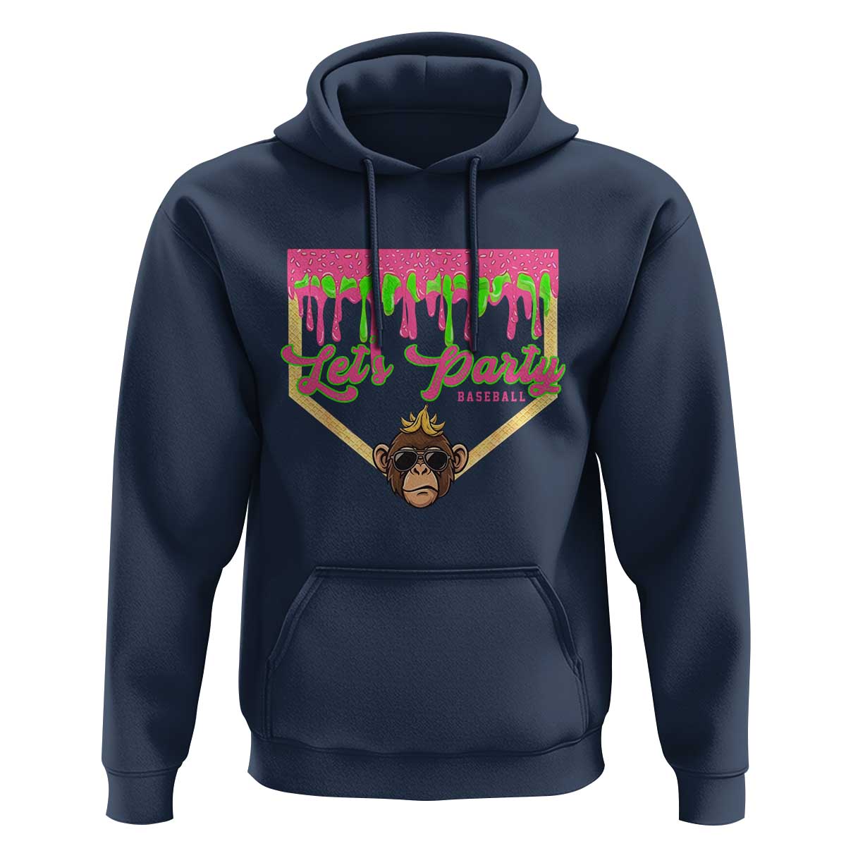 Lets Party Monkey Baseball Game Day Hoodie Neon Dripping Homeplate Funny Ball Party Fans