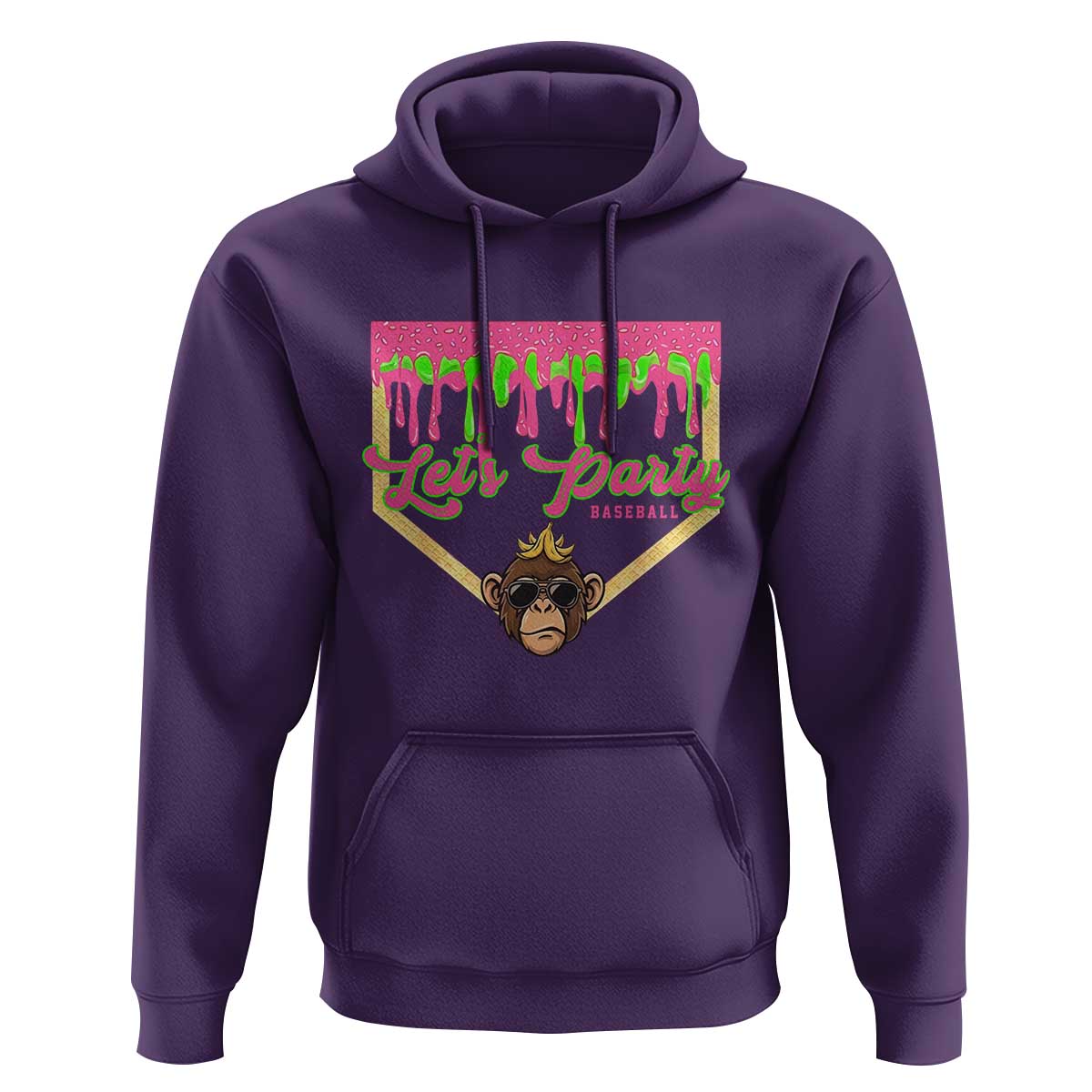 Lets Party Monkey Baseball Game Day Hoodie Neon Dripping Homeplate Funny Ball Party Fans