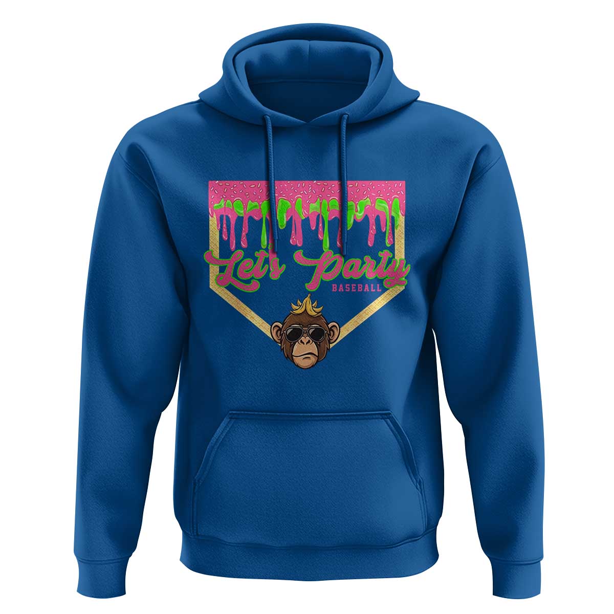 Lets Party Monkey Baseball Game Day Hoodie Neon Dripping Homeplate Funny Ball Party Fans