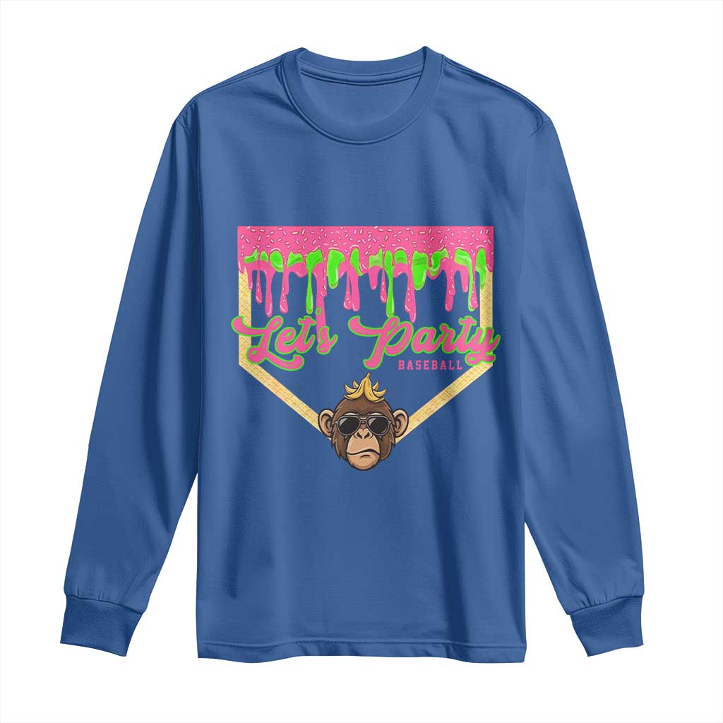 Lets Party Monkey Baseball Game Day Long Sleeve Shirt Neon Dripping Homeplate Funny Ball Party Fans