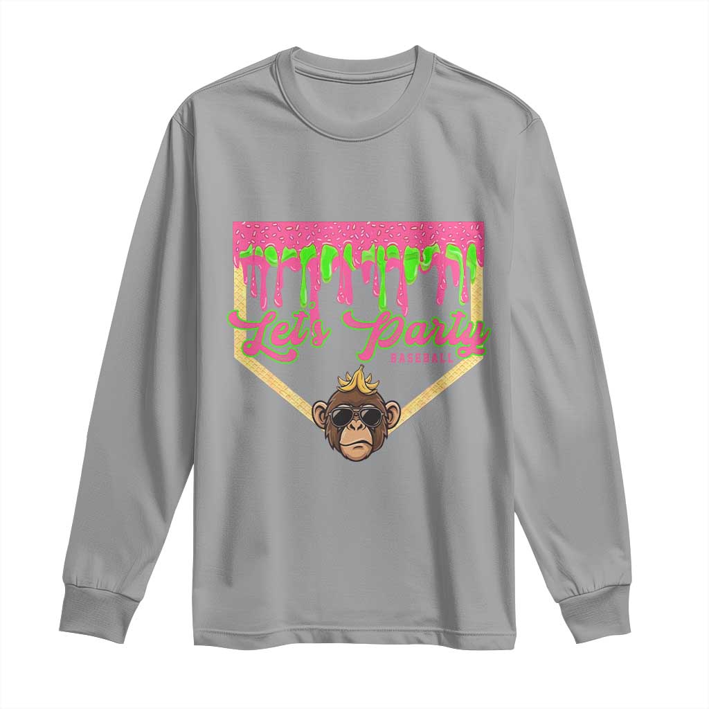 Lets Party Monkey Baseball Game Day Long Sleeve Shirt Neon Dripping Homeplate Funny Ball Party Fans