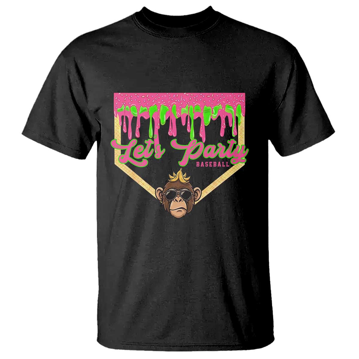 Lets Party Monkey Baseball Game Day T Shirt Neon Dripping Homeplate Funny Ball Party Fans
