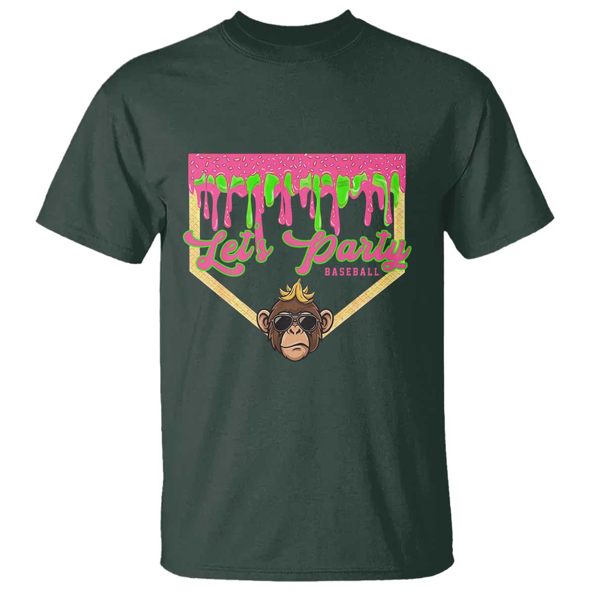 Lets Party Monkey Baseball Game Day T Shirt Neon Dripping Homeplate Funny Ball Party Fans