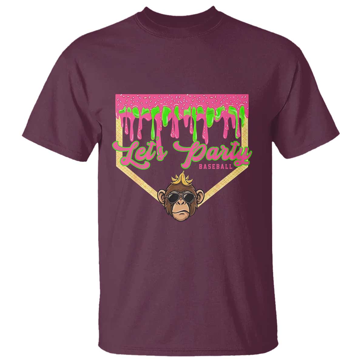 Lets Party Monkey Baseball Game Day T Shirt Neon Dripping Homeplate Funny Ball Party Fans