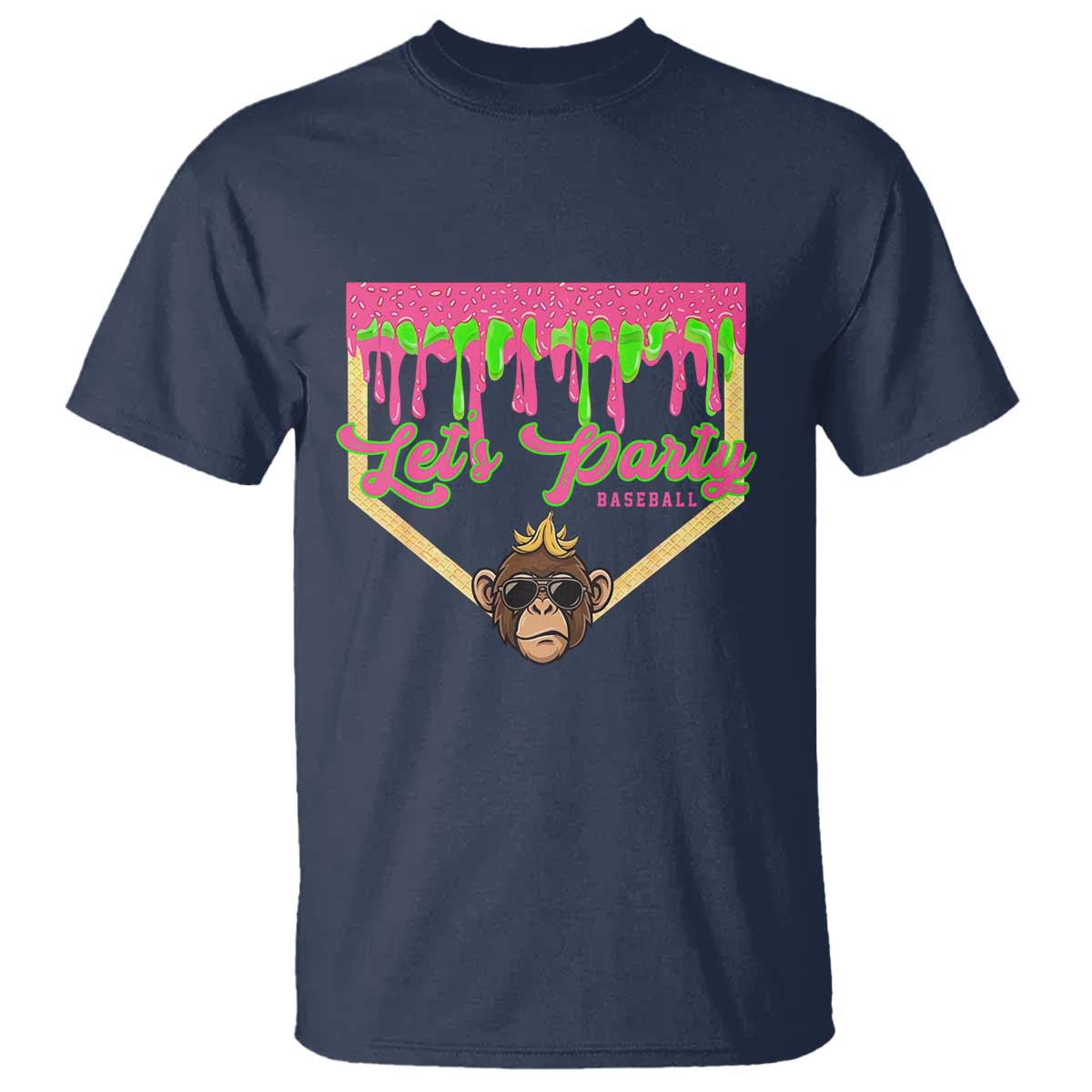 Lets Party Monkey Baseball Game Day T Shirt Neon Dripping Homeplate Funny Ball Party Fans