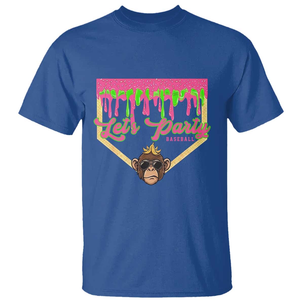 Lets Party Monkey Baseball Game Day T Shirt Neon Dripping Homeplate Funny Ball Party Fans