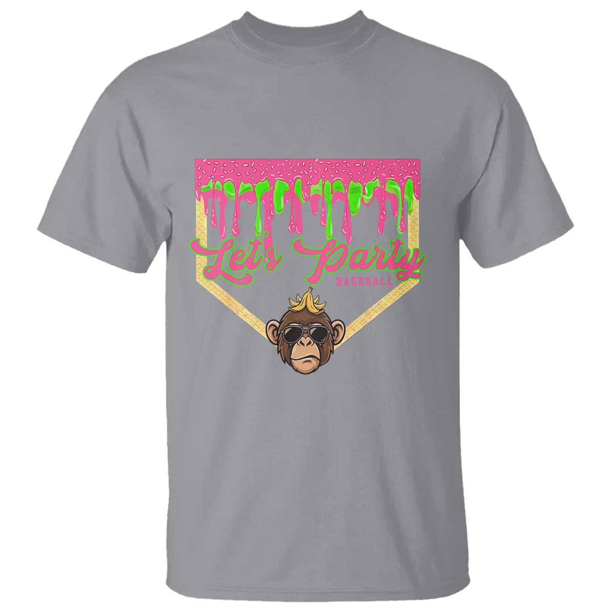 Lets Party Monkey Baseball Game Day T Shirt Neon Dripping Homeplate Funny Ball Party Fans