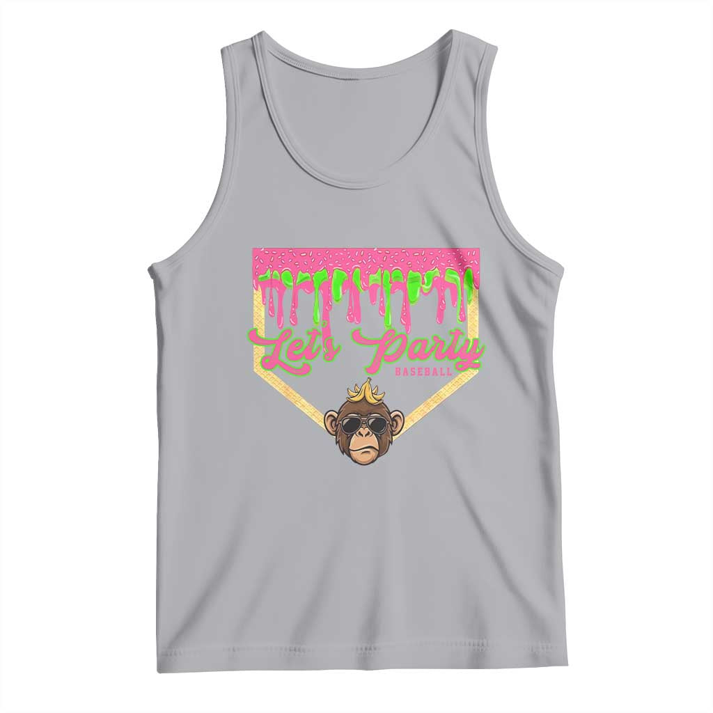 Lets Party Monkey Baseball Game Day Tank Top Neon Dripping Homeplate Funny Ball Party Fans