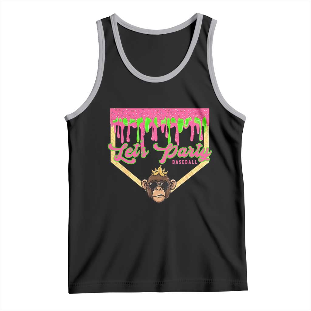 Lets Party Monkey Baseball Game Day Tank Top Neon Dripping Homeplate Funny Ball Party Fans