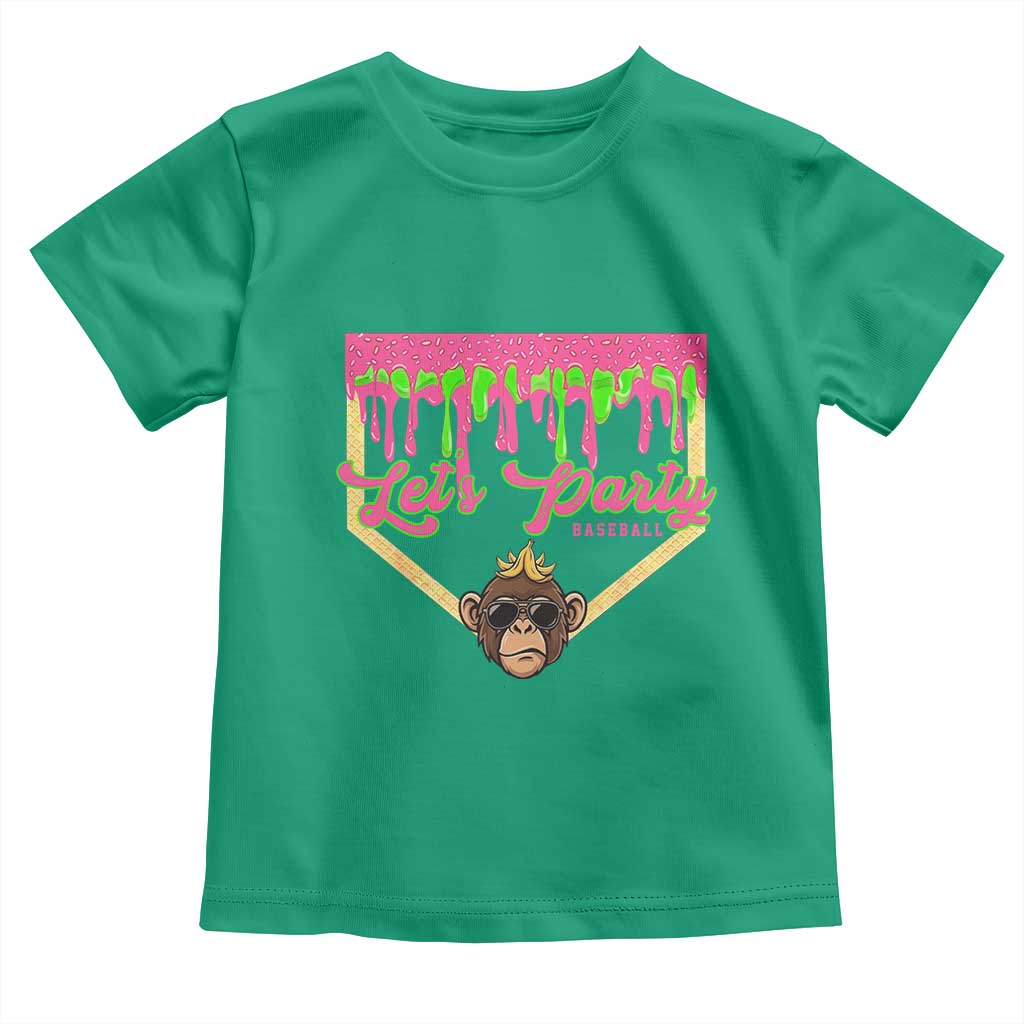 Lets Party Monkey Baseball Game Day Toddler T Shirt Neon Dripping Homeplate Funny Ball Party Fans