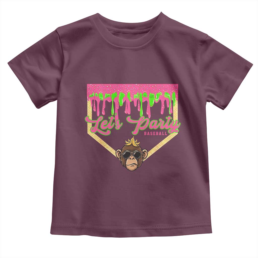Lets Party Monkey Baseball Game Day Toddler T Shirt Neon Dripping Homeplate Funny Ball Party Fans