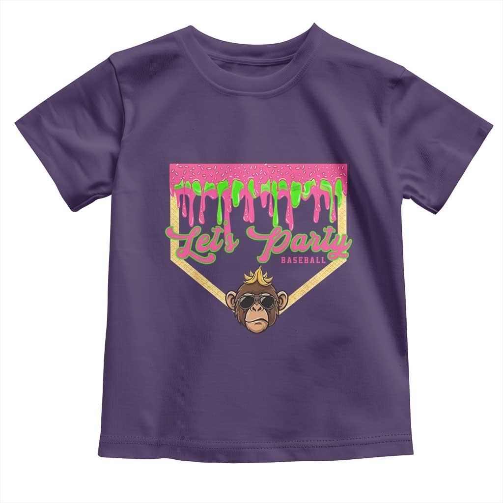 Lets Party Monkey Baseball Game Day Toddler T Shirt Neon Dripping Homeplate Funny Ball Party Fans