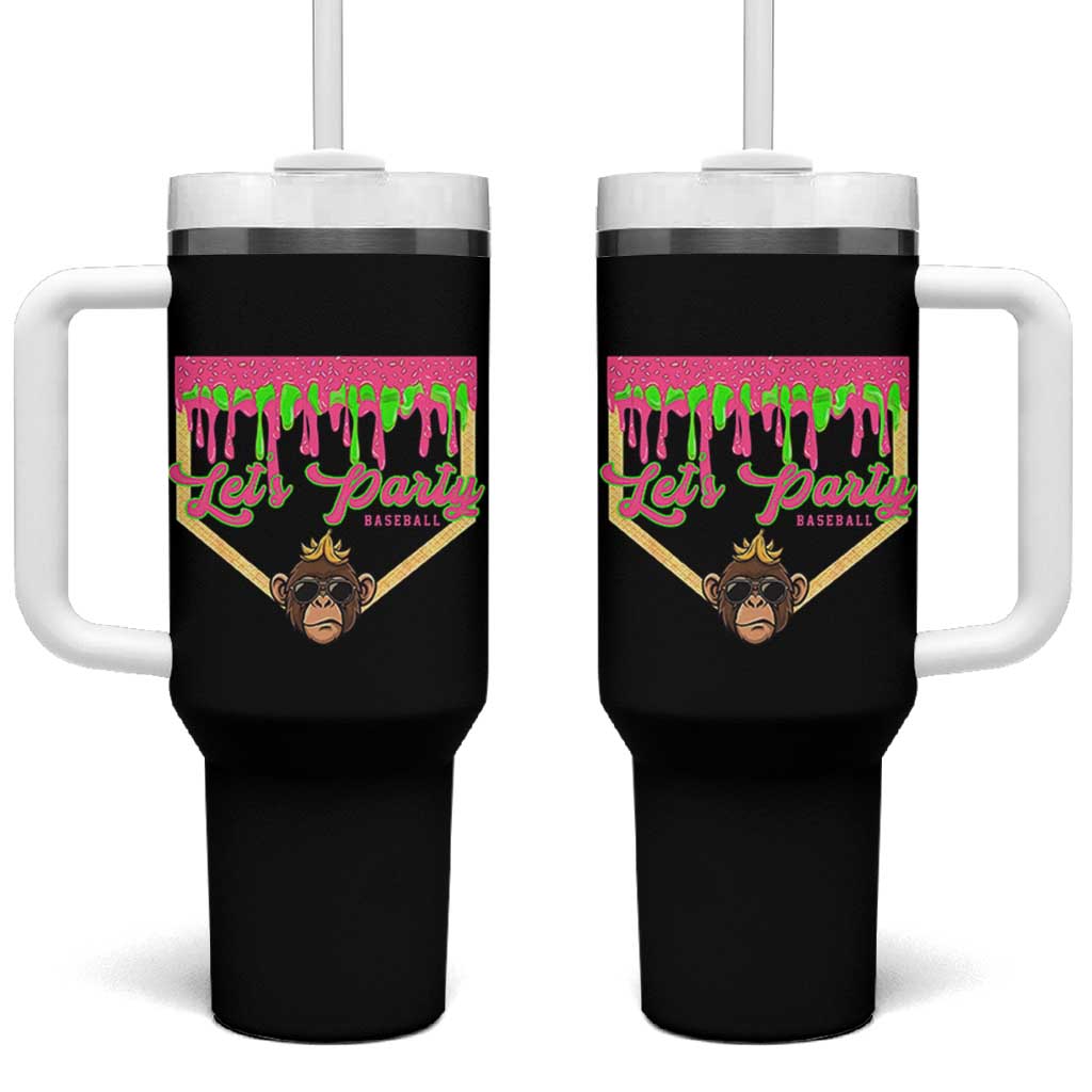 Lets Party Monkey Baseball Game Day Tumbler With Handle Neon Dripping Homeplate Funny Ball Party Fans