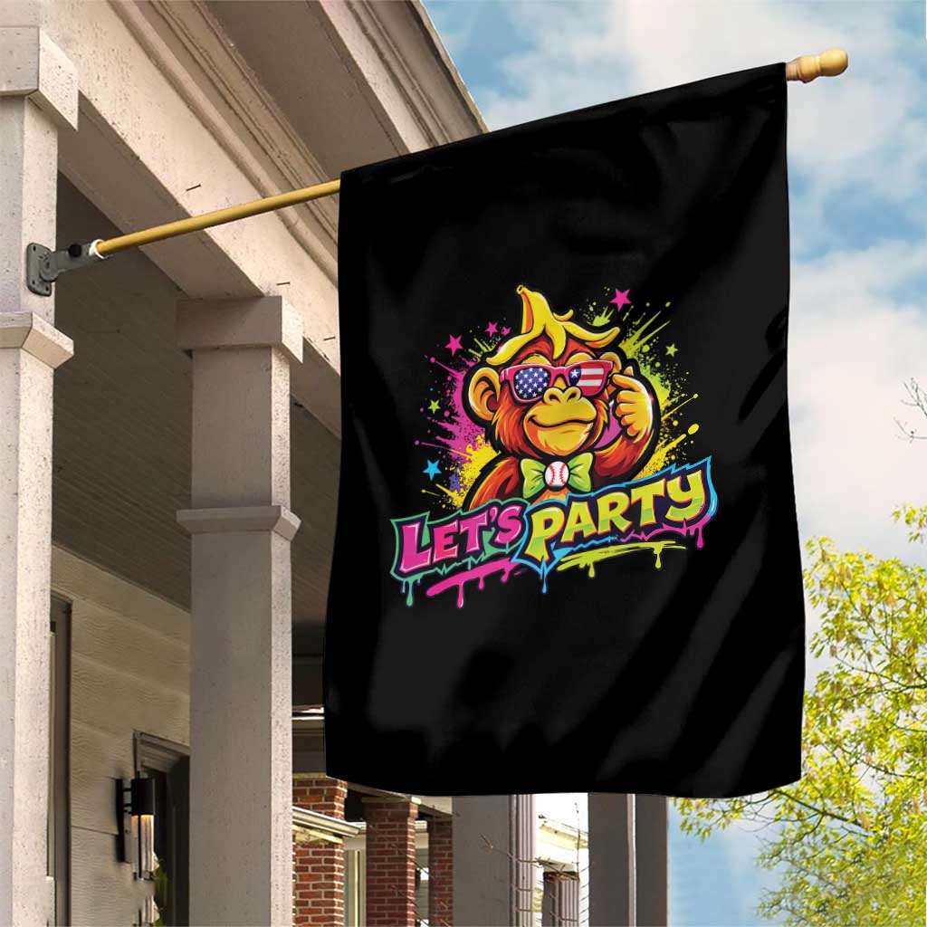 Lets Party Baseball Monkey Colorful Graphic Garden Flag American Flag Game Day Fans Ball Party Vibes