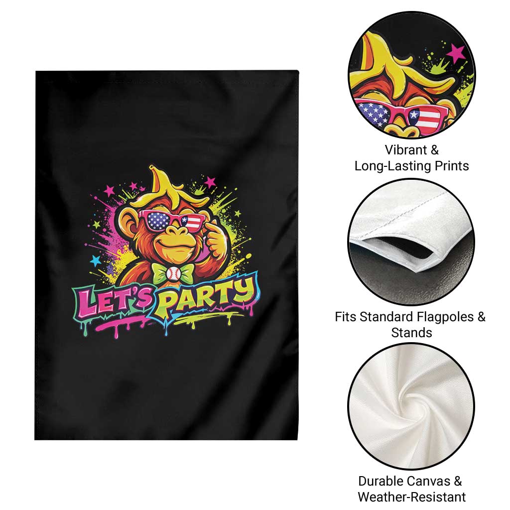 Lets Party Baseball Monkey Colorful Graphic Garden Flag American Flag Game Day Fans Ball Party Vibes