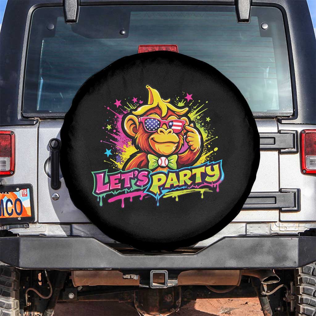 Lets Party Baseball Monkey Colorful Graphic Spare Tire Cover American Flag Game Day Fans Ball Party Vibes