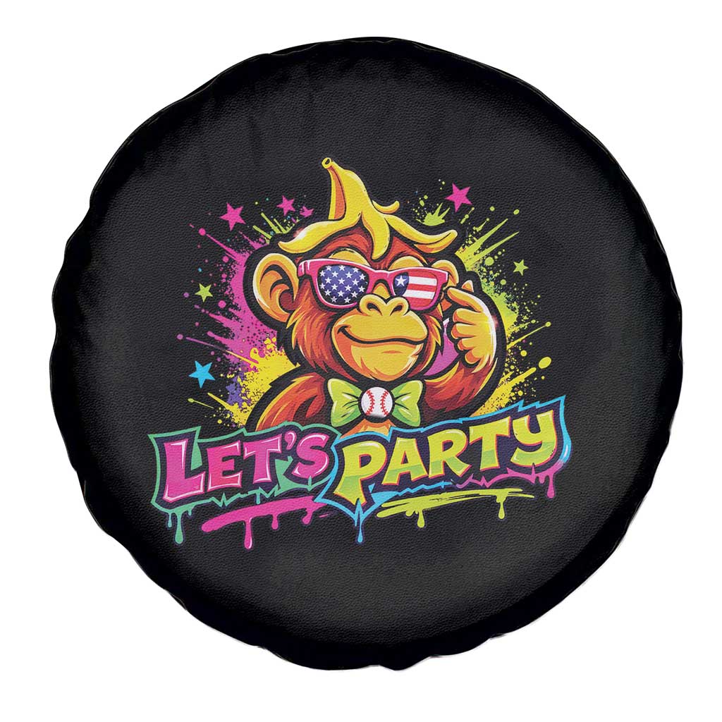 Lets Party Baseball Monkey Colorful Graphic Spare Tire Cover American Flag Game Day Fans Ball Party Vibes