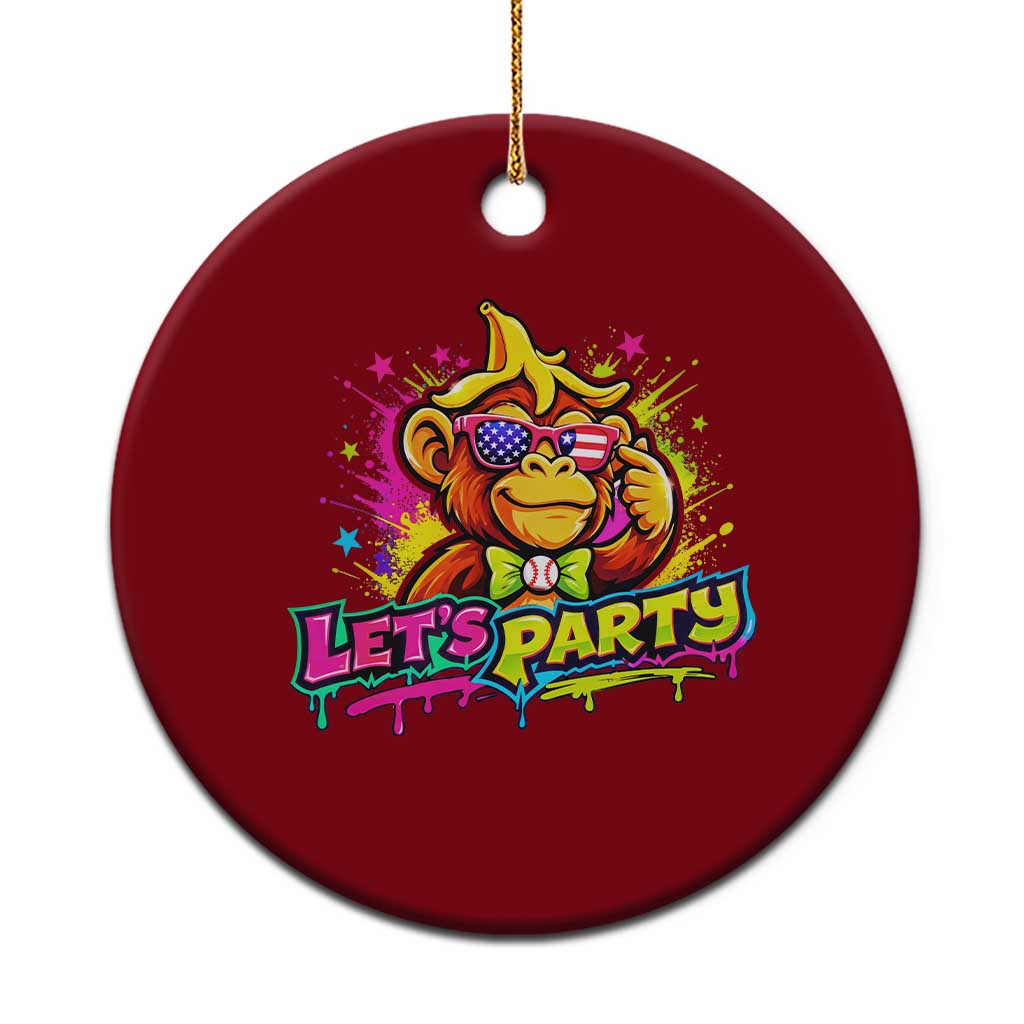 Lets Party Baseball Monkey Colorful Graphic Ceramic Ornament American Flag Game Day Fans Ball Party Vibes