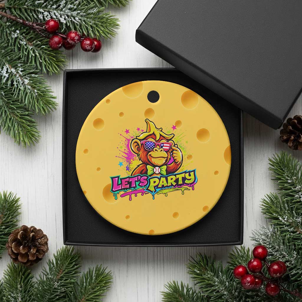Lets Party Baseball Monkey Colorful Graphic Ceramic Ornament American Flag Game Day Fans Ball Party Vibes