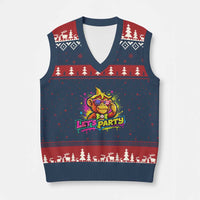 Lets Party Baseball Monkey Colorful Graphic V-Neck Knit Sweater Vest American Flag Game Day Fans Ball Party Vibes