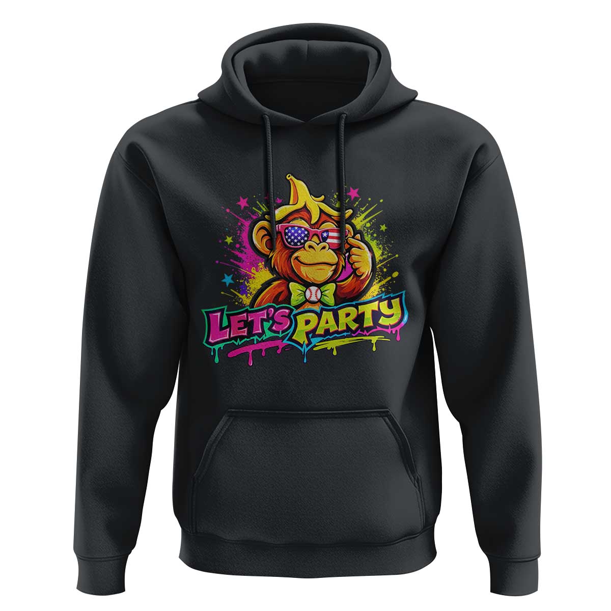 Lets Party Baseball Monkey Colorful Graphic Hoodie American Flag Game Day Fans Ball Party Vibes