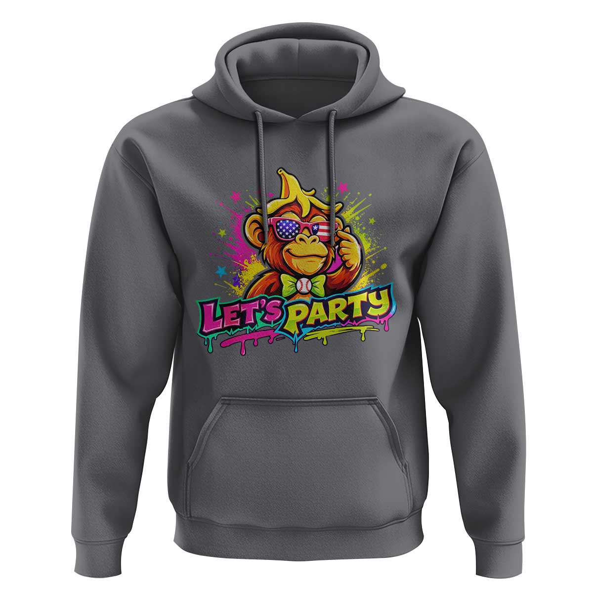 Lets Party Baseball Monkey Colorful Graphic Hoodie American Flag Game Day Fans Ball Party Vibes