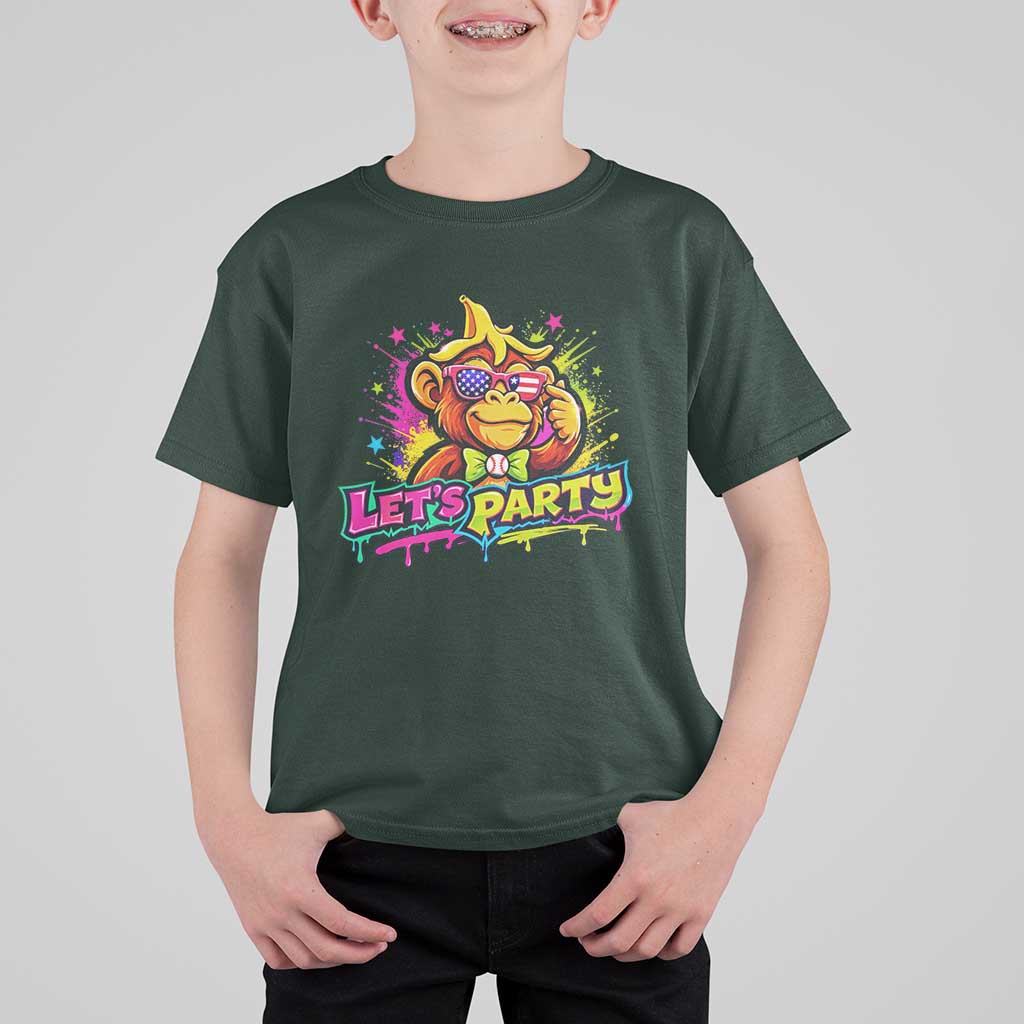 Lets Party Baseball Monkey Colorful Graphic T Shirt For Kid American Flag Game Day Fans Ball Party Vibes