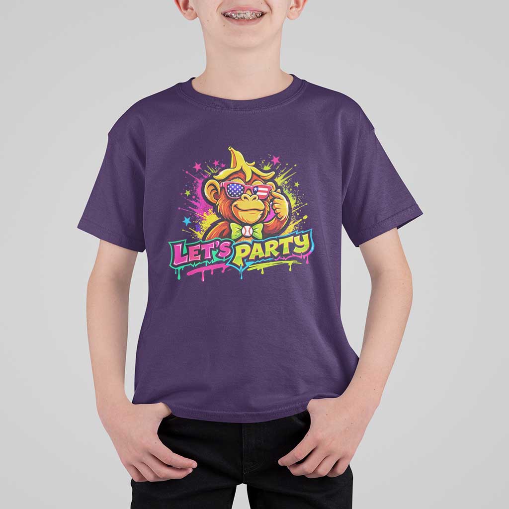 Lets Party Baseball Monkey Colorful Graphic T Shirt For Kid American Flag Game Day Fans Ball Party Vibes