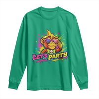 Lets Party Baseball Monkey Colorful Graphic Long Sleeve Shirt American Flag Game Day Fans Ball Party Vibes