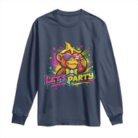 Lets Party Baseball Monkey Colorful Graphic Long Sleeve Shirt American Flag Game Day Fans Ball Party Vibes