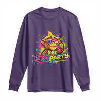 Lets Party Baseball Monkey Colorful Graphic Long Sleeve Shirt American Flag Game Day Fans Ball Party Vibes