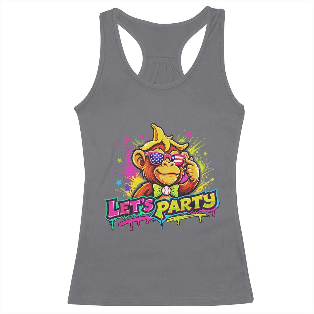 Lets Party Baseball Monkey Colorful Graphic Racerback Tank Top American Flag Game Day Fans Ball Party Vibes