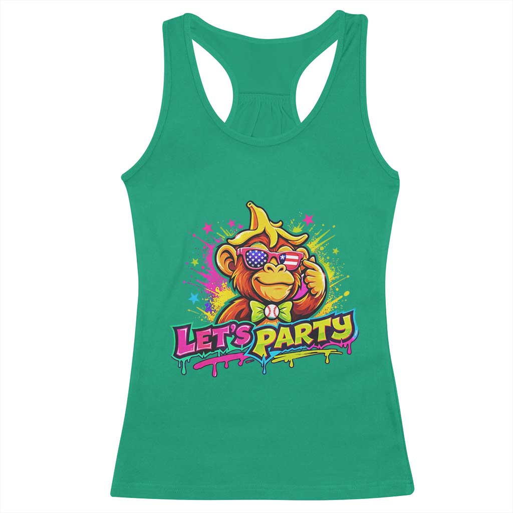 Lets Party Baseball Monkey Colorful Graphic Racerback Tank Top American Flag Game Day Fans Ball Party Vibes